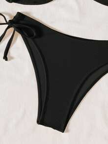 Swim Chiccia Conjunto de bikini con hebilla de metal y tela texturizada - Negro - Ver 4