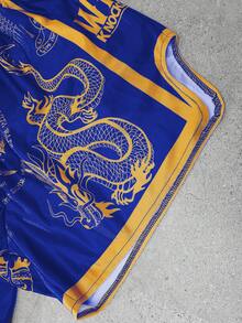 PAVTROS Manfinity Streetrush 男士短裤套装，弹力腰带，高弹力，高腰短裤版型，超短裤，光泽面料，黑白龙虎图案，泰式拳击短裤，运动休闲篮球短裤，侧开衩，ins 热门单品，适合年轻休闲运动日常通勤和度假穿着，送给男友和老公的首选礼物，情侣装 - 藍色 - 查看 7