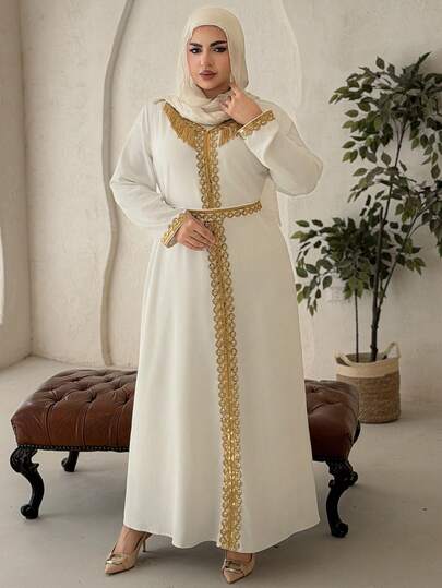 Dazy Plus Valentine Elegant Sequin Fringe Decor Long Sleeve Robe With Tie Waist, Plus Size, Spring/Summer