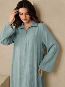 Graceveil 薄荷绿领拉链设计休闲优雅连衣裙，适合外出和约会 - 綠色 - 查看 4