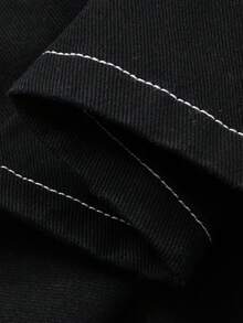 FRIFUL 女士翻领拉链系带牛仔连衣裙，时尚百搭，适合约会和外出穿着 - 黑色 - 查看 7