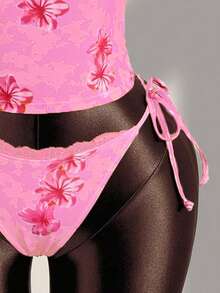 Zestiva Women's Summer Vacation Beach Floral Print Halter Tie Tankini Top Swimsuit Set - Multicolor - View 5