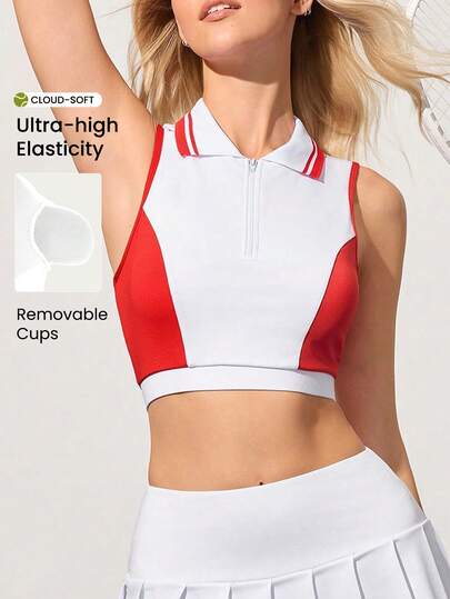 CourtClass Women's Contrast Color Cropped Sports Bra