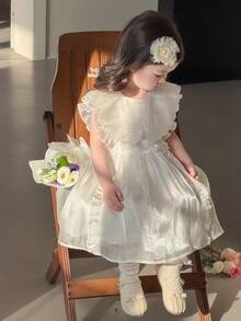 DAZY Baby Girls Summer New Lace Trim Princess Tulle Dress Backless Party Wear - White - View 1