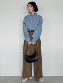 FRIFUL Women's Casual Washed Denim Long Sleeve Shirt