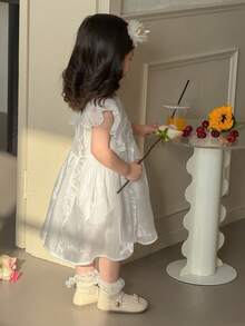 DAZY Baby Girls Summer New Lace Trim Princess Tulle Dress Backless Party Wear - White - View 9