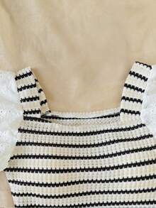 SHEIN 女童休闲可爱蝴蝶印花蕾丝边吊带背心，白色和粉色 - 白色 - 查看 3