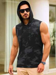 Manfinity Homme 男士抽绳连帽休闲百搭无袖上衣，适合日常穿着 - 黑色 - 查看 4