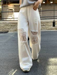 DAZY Women's Casual White Distressed Denim Jeans With Mesh Panels - White - View 8