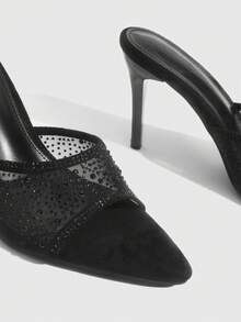 CUCCOO SZL Women Shoes Summer New Black Mesh Rhinestone Women's High-Heeled Sandals Fashion Gorgeous Sexy Party Women's Sandals Slippers - Black - View 5