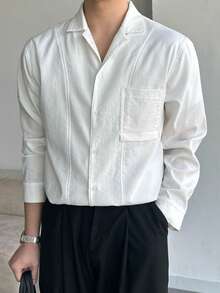 DAZY Camisa de bolsillo con botones delanteros de color bliso sólido para hombre, primavera/verano - Blanco - Ver 3