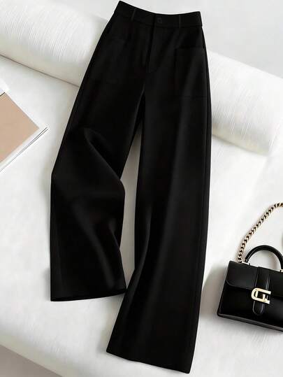 GlowEve CURVE 大码女式休闲宽松纯色阔腿裤，适合日常、工作和通勤穿着。