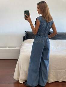 DAZY 女士无袖收腰休闲优雅牛仔连体裤