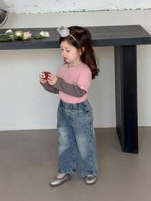 DAZY Infant/Toddler Girls' Washed Distressed Denim With Butterfly Embroidery, Korean Style - Blue - View 5