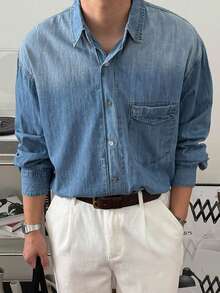 DAZY Men's Vintage Washed Blue Denim Jacket, Spring - Blue - View 3