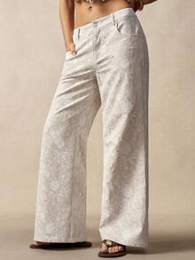 Bohemela 女士休闲蕾丝喇叭裤 - 杏色 - 查看 4