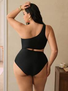 Swim Chiccia بيكيني قطعة واحدة بتصميم عصري بلون أحادي مزين بالدبابيس مقاس كبير - الأسود - مشاهدة 2