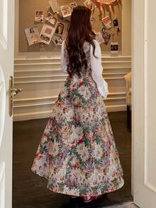 DAZY 女士花卉印花优雅中长款派对连衣裙 - 米色 - 查看 2