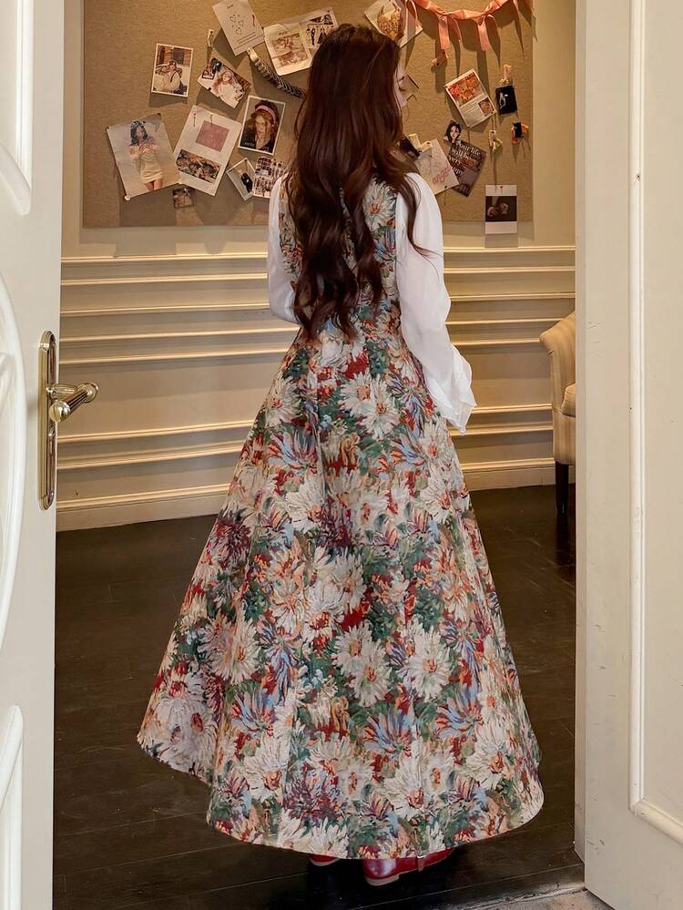 Women's Floral Allover Print Elegant Mid-Length Party Dress Sundress