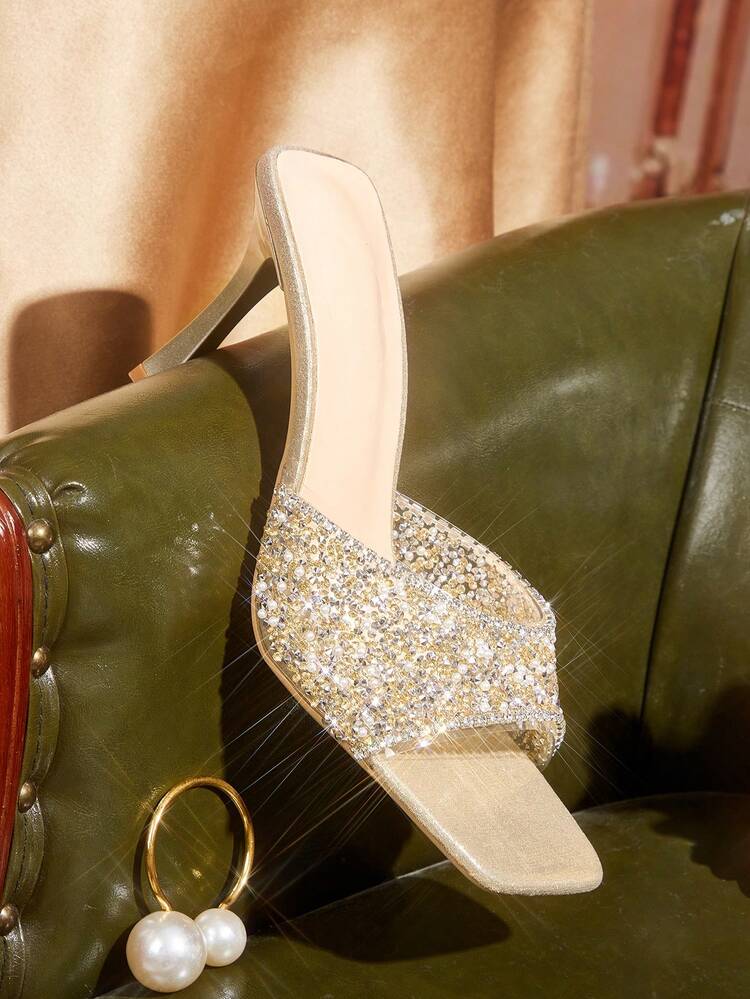 CUCCOO TILAWA Fashionable Pointed Toe Thin High Heel Orange Full Rhinestone Transparent Jelly Slip-On Rhinestone Embellished Sexy Party Stilettos, Sandals For Women Valentine's Day Summer Shoes