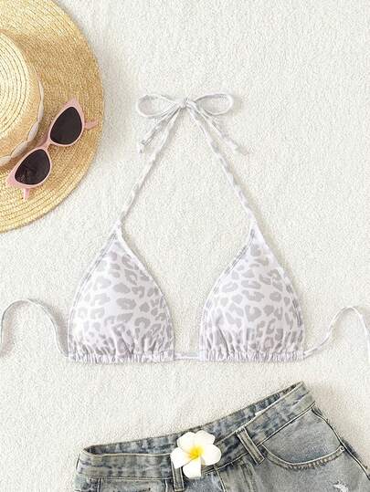 Swim Vcay 2025 Women's Summer Vacation Beach Leopard Print Halter Bikini Top Animal Print Bikini Animal Print Bathing Suit Bikini Tops Triangle Animal Print Swim Wear Cute Bikini Tops Animal Print Swimwear