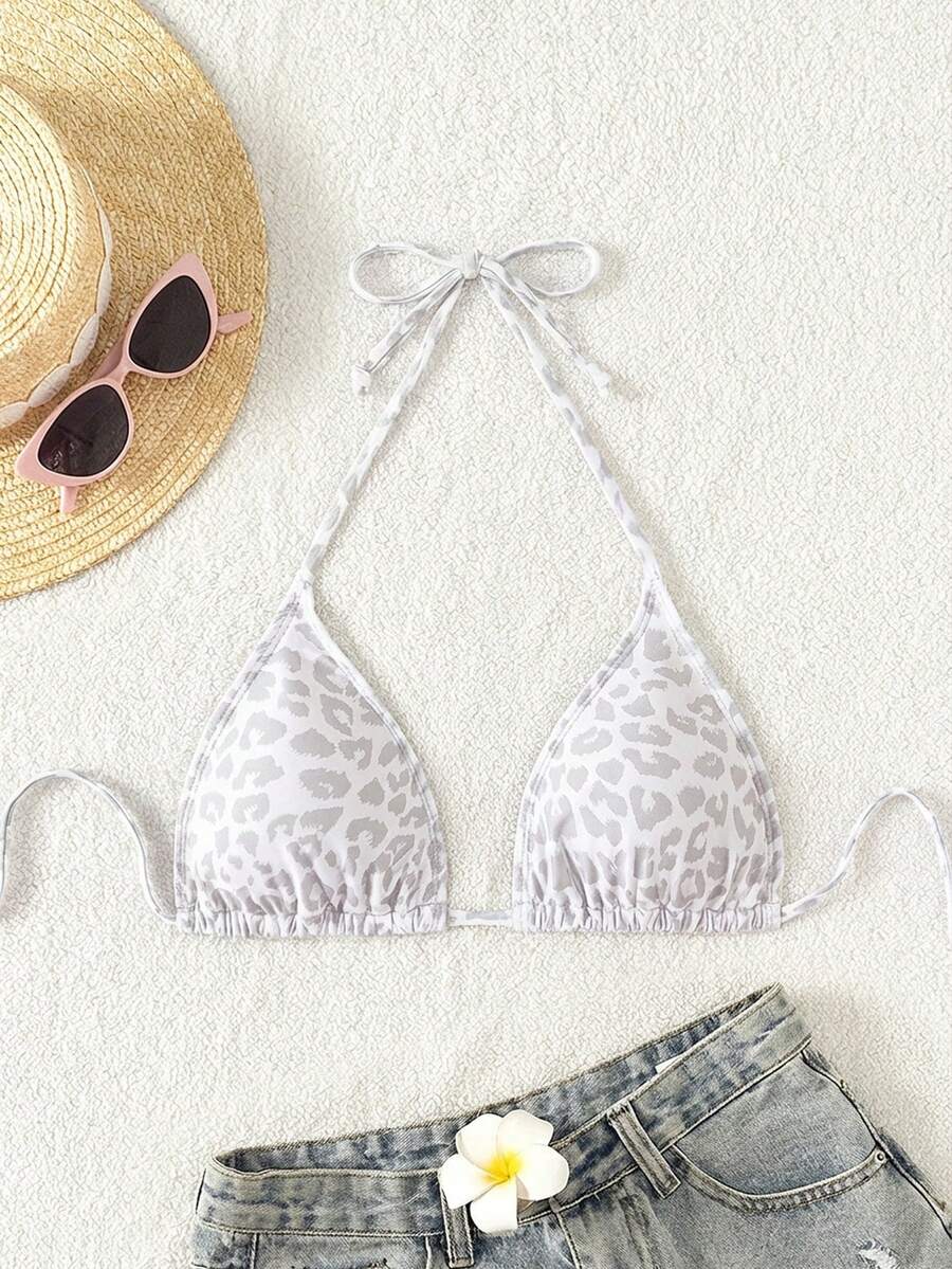 Swim Vcay 2025年女士夏季度假沙滩豹纹吊带比基尼上衣 - 白色 - 查看 1