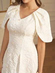 Amorya 女士郁金香袖披肩修身优雅休闲婚礼宾客派对连衣裙，情人节，爱/恋人主题，3D玫瑰/花朵婚礼宾客连衣裙，女士新娘送礼会连衣裙，白色俱乐部服装，女士性感春季服装，女士夏季服装，夏季复活节服装，女士西式服装 - 杏色 - 查看 6