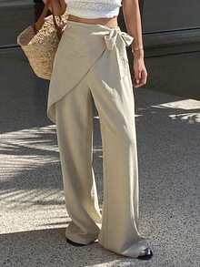 DAZY Women's Solid Color Loose 2 In 1 Drawstring Casual Vacation Pants, Spring/Summer - Khaki - View 3