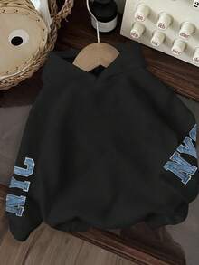 Glimmora Áo nỉ dài tay in chữ dáng rộng thoải mái dành cho nữ cỡ lớn. - màu đen - Xem 2