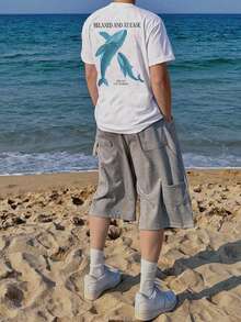 DAZY Camiseta de cuello redondo para hombre con estampado de peces de verano y océano en blanco - Blanco - Ver 5