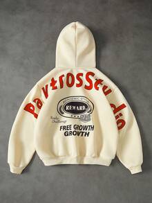 PAVTROS Men's INS Style Hoodie, Casual Street Wear, Fashion Loose Fit Sweatshirt - Apricot - View 6