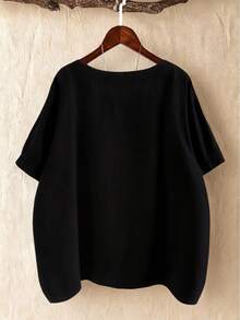 SHEIN LUNE CURVE 大码拼接圆领短袖衬衫 - 彩色 - 查看 2