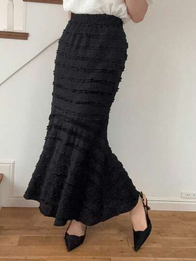 FRIFUL Damkjol med sjöjungfrumönster och lager på lager, figurnära och smalnande, söt våroutfit