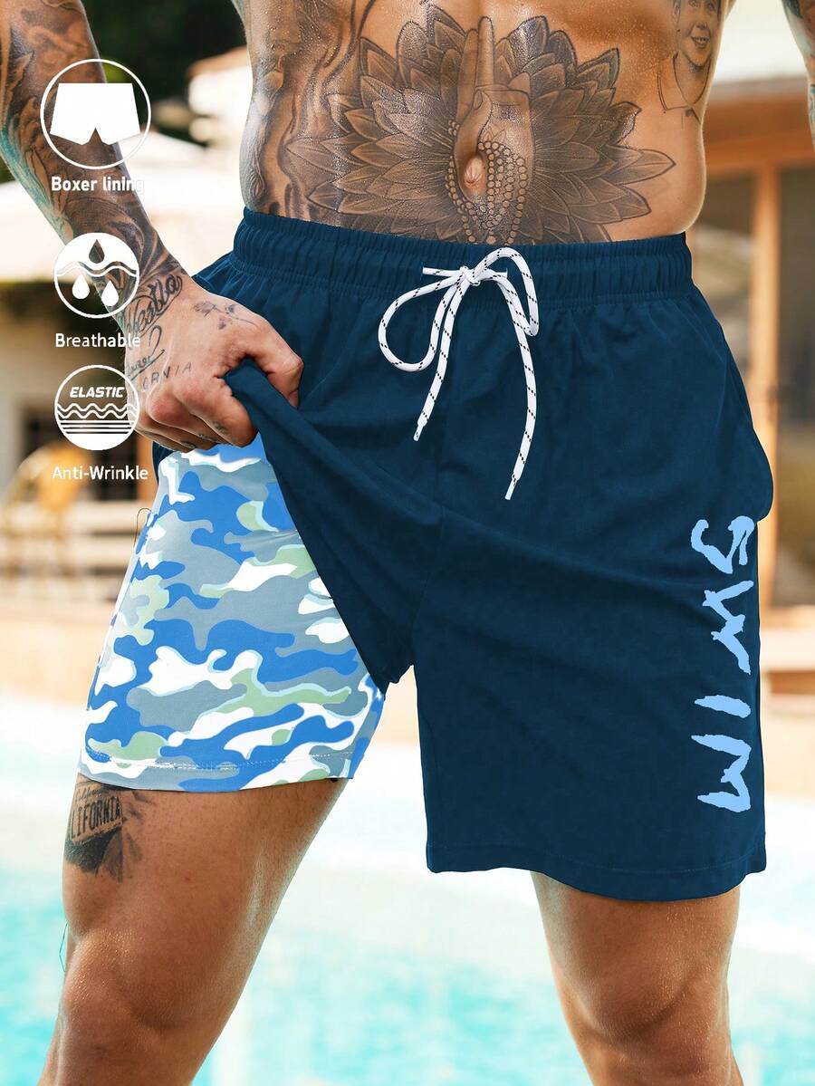 Surfspeed Men's Casual Printed Boxer Lining Drawstring Beach Shorts - Multicolor - View 1