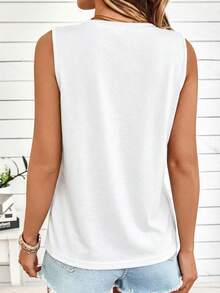 SHEIN LUNE Casual Versatile Blue Faux Mechanical Heart Graphic V-Neck Tank Top For Women, Suitable For Summer Spring - White - View 2