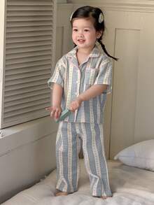 DAZY 2pcs/Set Toddler Girls' Fresh Korean Style Shirt And Pants Pajama Set - Baby Blue - View 4