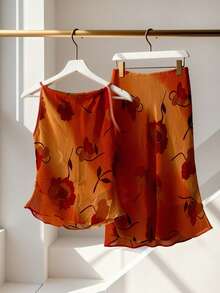 Franclia 女士休闲印花上衣和半裙两件套，夏季 - 彩色 - 查看 2