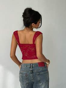 Aloruh 红色蕾丝上衣 红色网纱上衣 红色束身衣 红色上衣 女士性感可爱红色上衣 红色系带上衣 蕾丝上衣 红色露脐上衣 女士束身衣 女士上衣 女士夏季上衣 红色蕾丝束身衣 女士性感上衣 - 紅色 - 查看 11