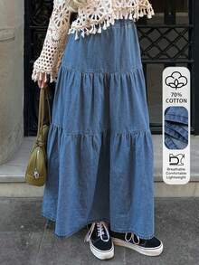 DAZY Loose Denim A-Line Skirt For Women - Blue - View 1