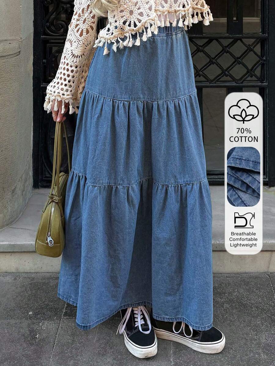 DAZY Loose Denim A-Line Skirt For Women - Blue - View 1