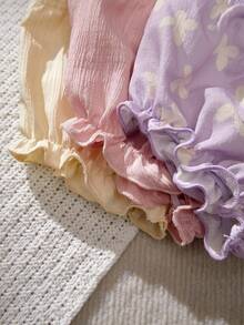 SHEIN Playful Pals 3件套女婴柔软彩色短裤套装，米色、白色、粉色，简约风格，宽松版型，适合户外玩耍、居家穿着，也适合各种派对场合，夏季适用 - 彩色 - 查看 3