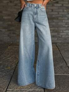 DAZY Women's Loose Straight-Leg Jeans, Casual City Street Style Y2k - Light Wash - View 3