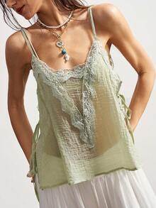 Bohemela Women's Summer Vacation Beach Gown, Bohemian West Music Festival Outfit, Romantic Lace-Up Details, Casual Loose A-Line Tank Top, Summer Top, Summer Outfits For Women,Free And Relaxed Style Of Dressing,Fasching Women Costume,Beach Outfit,Summer Vacation Outfits - Mint Green - View 8