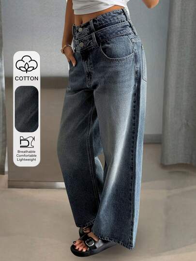 DAZY Women's Double-Layer Waist Casual Jeans, Autumn/Winter Y2k