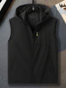 Manfinity Homme Men's Solid Color Zip-Up Sleeveless Casual Everyday Versatile Vest - Black - View 8