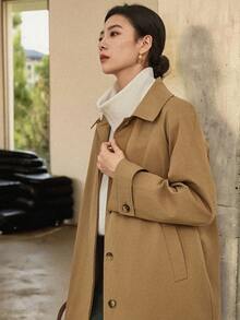 Dazy-Less 女士休闲皮夹克风衣，中长款，常规版型，适合秋冬季节，商务休闲女装外套 - 卡其色 - 查看 6