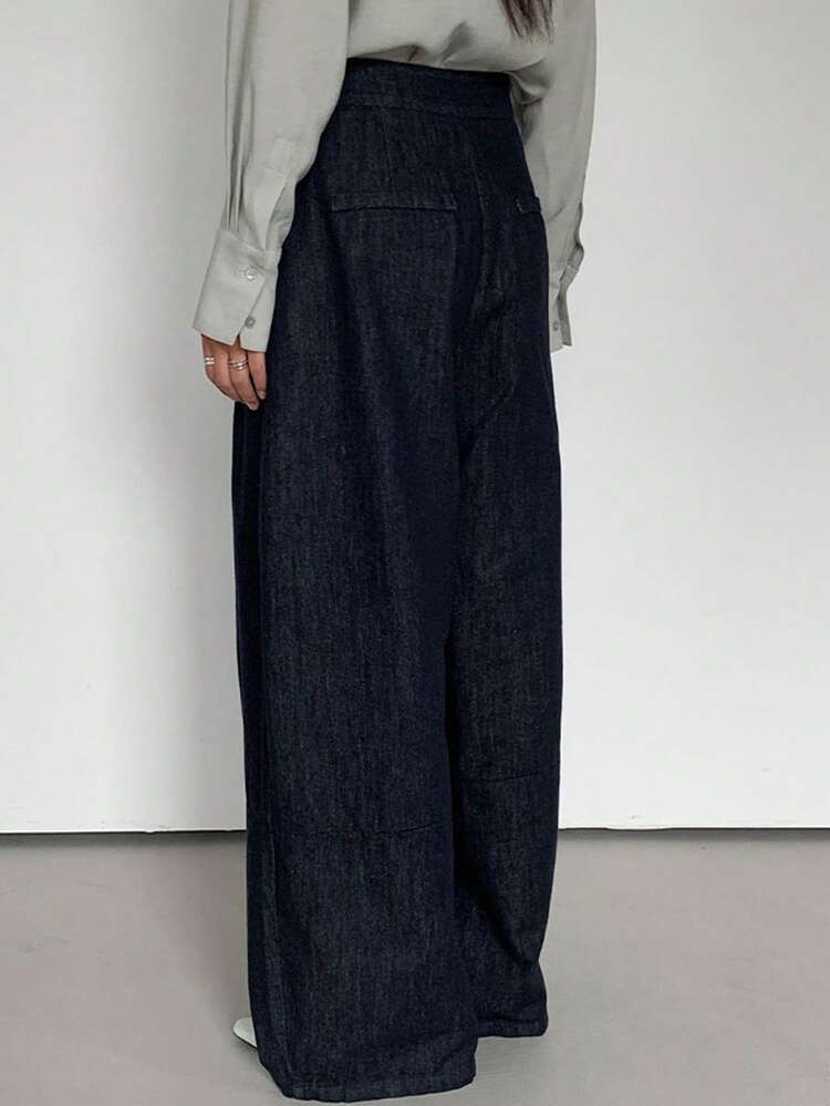 Vintage Washed Denim Balloon Pants, Loose Fit Slimming Straight Leg Jeans For Women