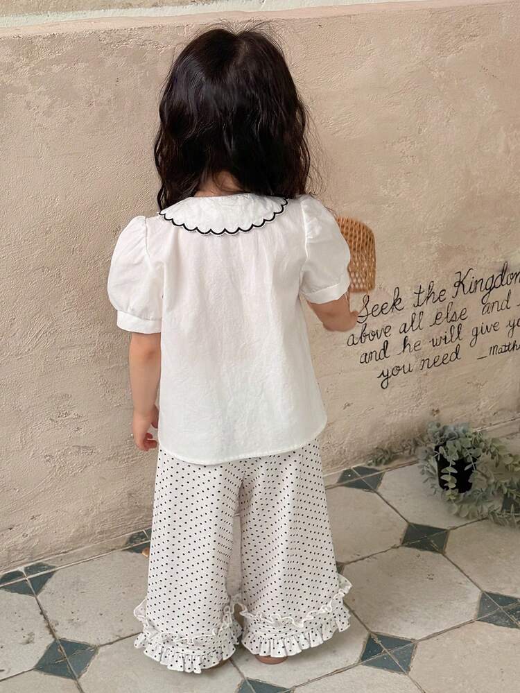 Baby Girls' Sweet Floral Peter Pan Collar Cotton Short Sleeve Blouse Summer