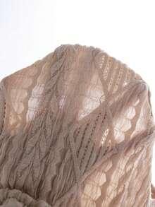 1pc Girls Khaki Knit Jacquard Fabric Sleeveless Elastic Waist Simple Casual Vacation Elegant Beach Dress - Khaki - View 9