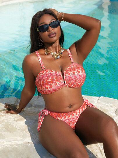 Slaydiva 2pcs Plus Size Sexy Floral Print Bikini Set, Beach Holiday